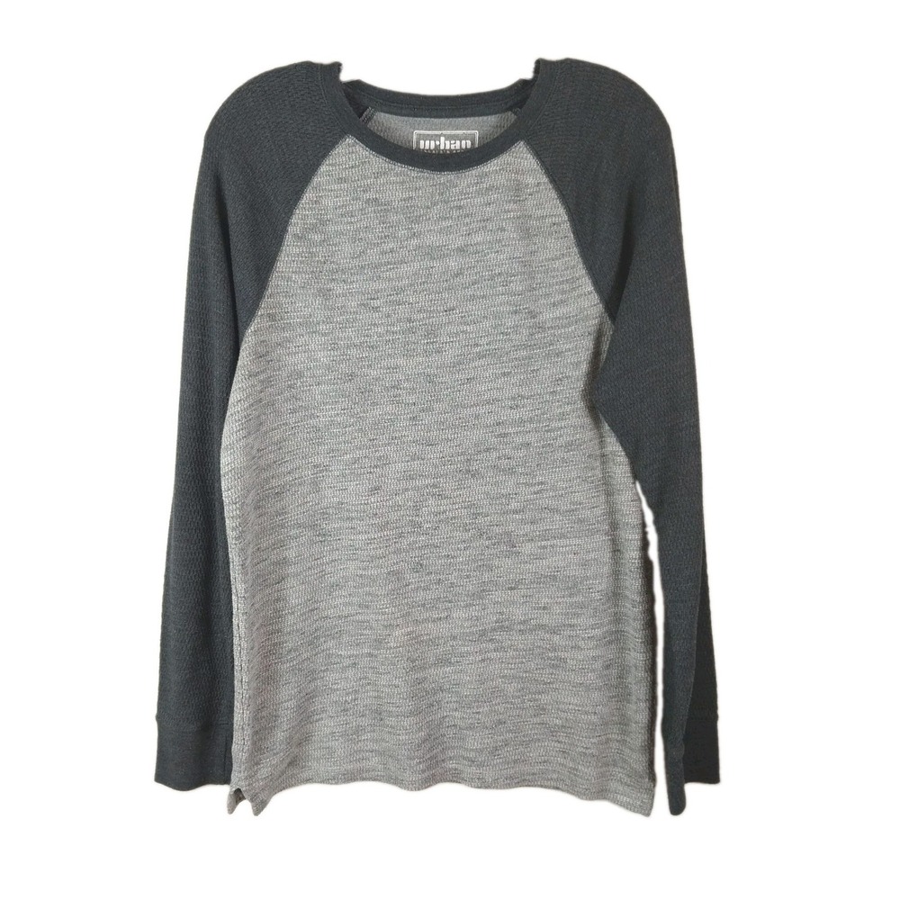 Urban Pipeline Mens M Thermal Shirt Long Sleeve Raglan Waffle Knit Gray/Charcoal